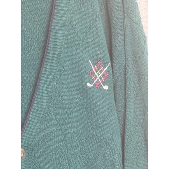 Isle Of Cotton L Green Cardigan Sweater Embroidered Golf Clubs USA Grandpa VTG - Picture 14 of 16